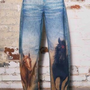 Horse Print Barrel Jeans
